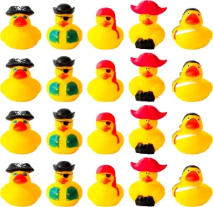 Haooryx Pirate Rubber Ducky Bluk - 20Pcs Summer Pirate Rubber Duckies Toys Plastic Floating Yellow Ducky Bathtub Toys Squeeze Ducks Bulk Baby Bath Pool Toys Kids' Birthday Party Favor Exchange Gifts