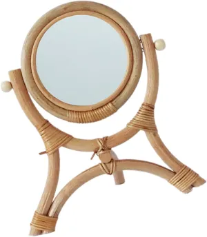 Happyyami Rattan Cosmetic Mirror Desk Table Mirror Stand for Makeup Office Bedroom