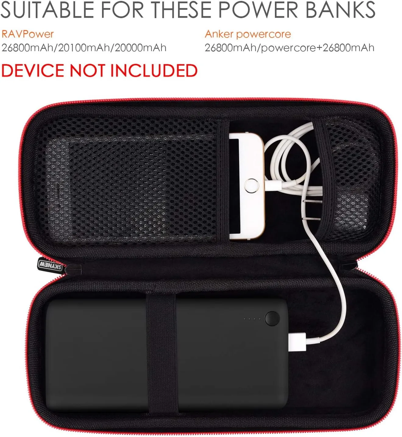 Hard Travel Case Fit for RAVPower 26800/20100/20000mAh, Anker Power Core 26800mAh/PowerCore  26800mAh, Dulla M50000 Power Bank 12000mAh, ROMOSS 30000mAh, Lab599 Tx500 Radio (Large Black)