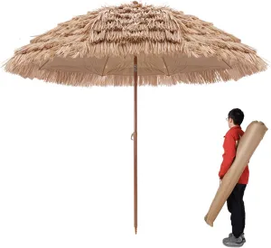 Hawaii Tiki Umbrella 5ft, 10ft Tiltable Tropical Outdoor Patio Garden Parasol, Outdoor Beach Umbrella with Carrying Bag, Portable Straw Sunshade (Color : Wood color, Size : 160cm/5ft)