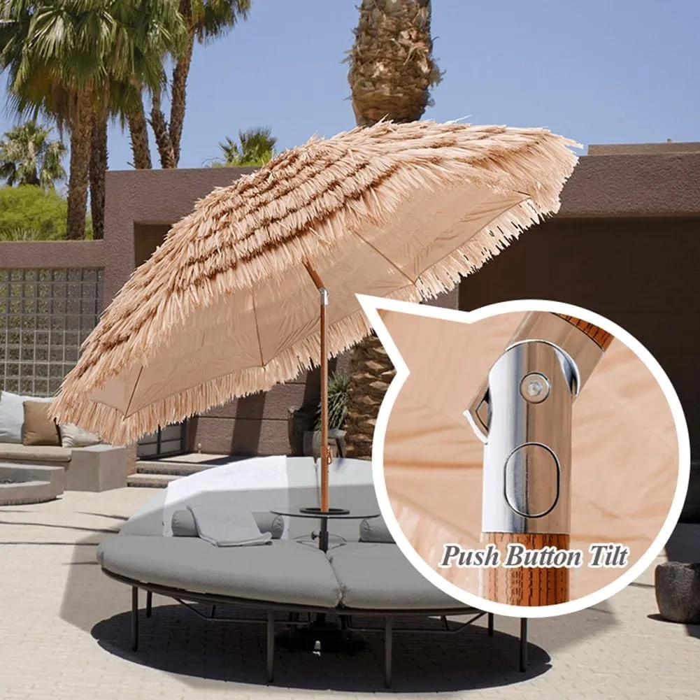 Hawaii Umbrella 5ft, 10ft Tiltable Tropical Outdoor Patio Garden Parasol, Outdoor Beach Umbrella with Carrying Bag, Portable Straw Sunshade(Wood color 300cm/10ft)