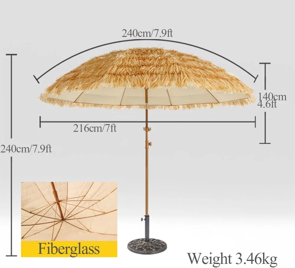 Hawaii Umbrella 5ft, 10ft Tiltable Tropical Outdoor Patio Garden Parasol, Outdoor Beach Umbrella with Carrying Bag, Portable Straw Sunshade(Wood color 300cm/10ft)