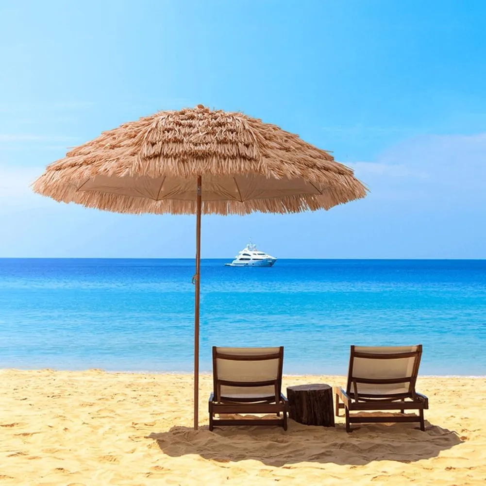 Hawaii Umbrella 5ft, 10ft Tiltable Tropical Outdoor Patio Garden Parasol, Outdoor Beach Umbrella with Carrying Bag, Portable Straw Sunshade(Wood color 300cm/10ft)