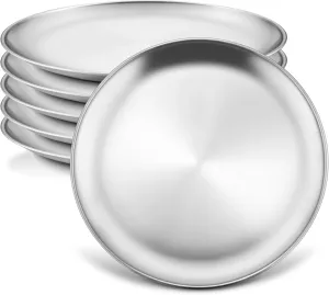 HaWare 6-Piece 18/8 Kids Plates, Stainless Steel 304 Dinner Dishes for Toddlers Children, 10 Inches Feeding Serving Camping Metal Plates, Reusable Dinnerware, Shatterproof & Non-toxic, Dishwasher Safe