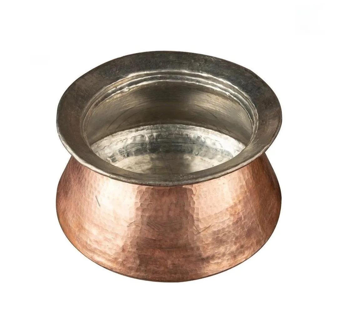 Heavy Duty Copper Degh for Cooking Biryani, 13" Round, Hammered Finish, Tin Coating