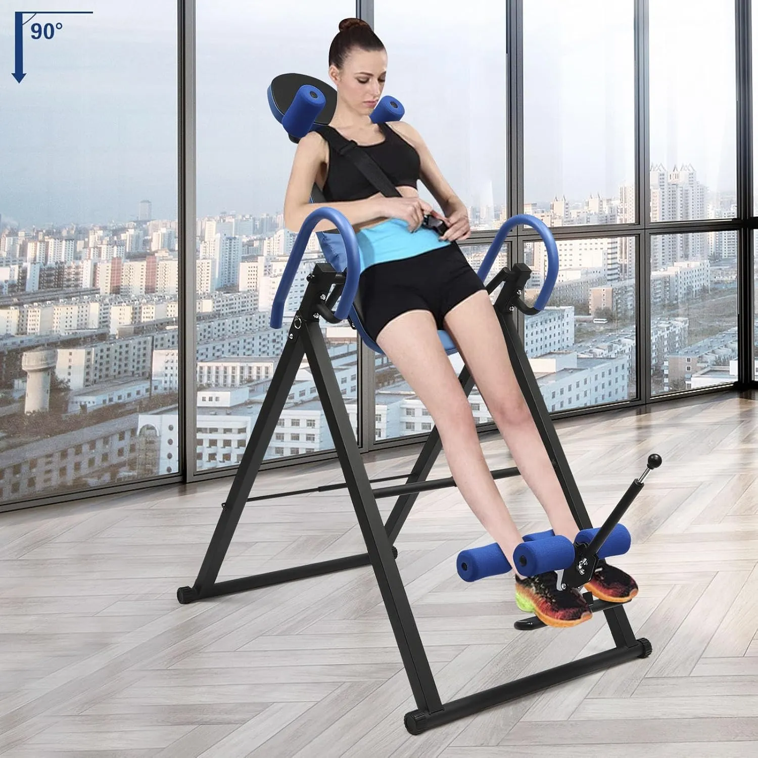 Heavy-Duty Foldable Gravity Inversion Table Teeter Stretcher Machine, for Massage Hang Back Therapy Pain Relief & Spinal Decompression, Adjustable Height, 330 lbs Capacity, for Home Fitness