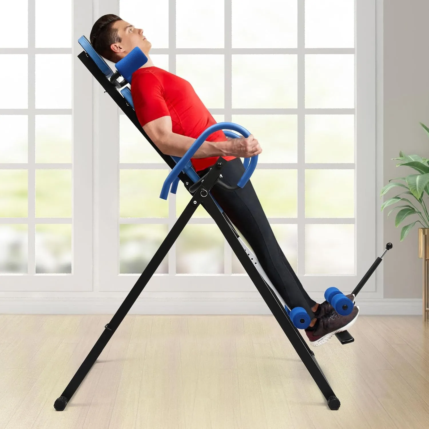 Heavy-Duty Foldable Gravity Inversion Table Teeter Stretcher Machine, for Massage Hang Back Therapy Pain Relief & Spinal Decompression, Adjustable Height, 330 lbs Capacity, for Home Fitness
