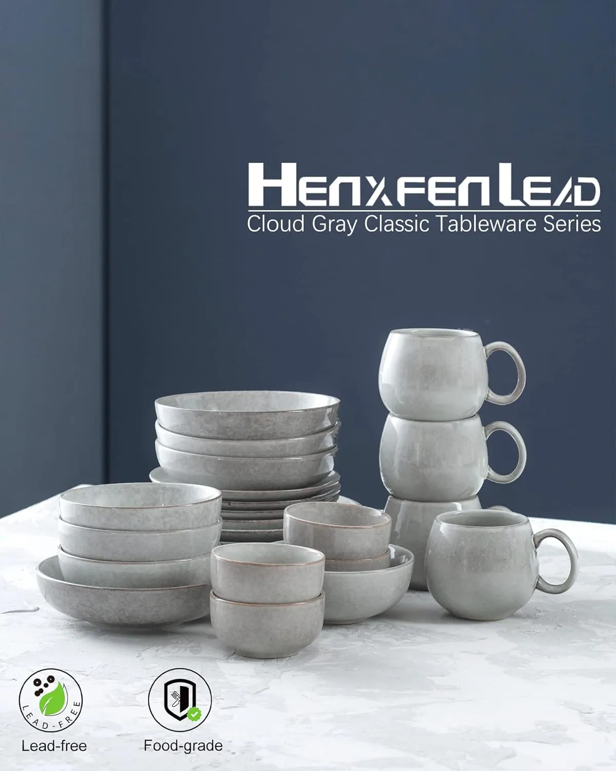 HENXFEN LEAD Dessert, Salad Plates 8 Inch, Porcelain Serving Dishes for Appetizers, Snacks, Pancakes - Kitchen Dinnerware Set Dishwasher, Microwave Safe, Grayish-White