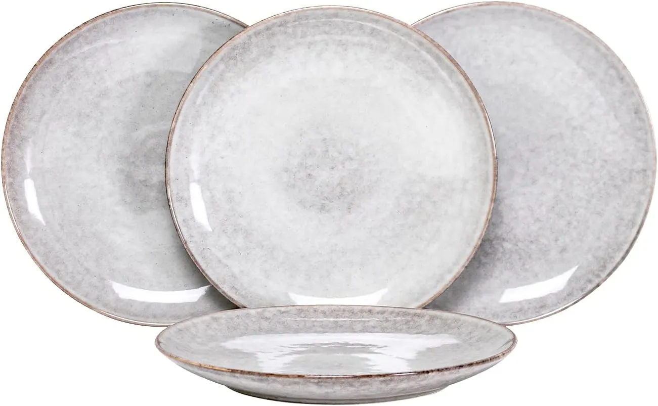 HENXFEN LEAD Dessert, Salad Plates 8 Inch, Porcelain Serving Dishes for Appetizers, Snacks, Pancakes - Kitchen Dinnerware Set Dishwasher, Microwave Safe, Grayish-White