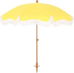 HERA'S PALACE 7ft Heavy Duty Beach Umbrella with Sand Anchor, Fringe Umbrella for Sand, UV 50 , Patio Umbrella with Tilt Pole for Garden Pool Backyard