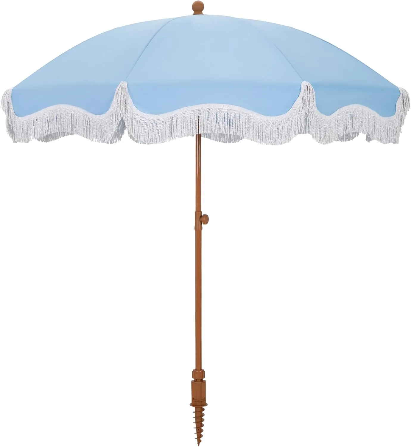 HERA'S PALACE 7ft Heavy Duty Beach Umbrella with Sand Anchor, Fringe Umbrella for Sand, UV 50 , Patio Umbrella with Tilt Pole for Garden Pool Backyard