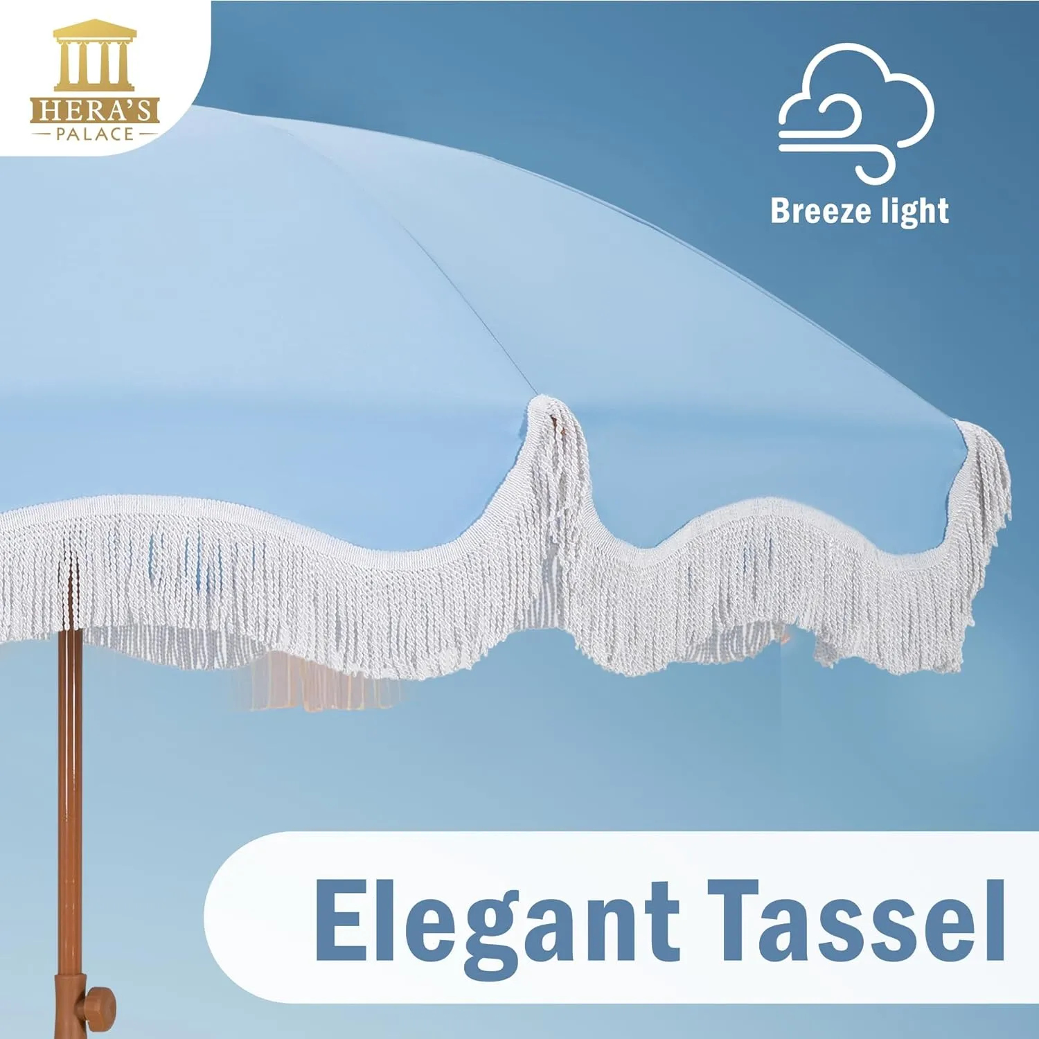 HERA'S PALACE 7ft Heavy Duty Beach Umbrella with Sand Anchor, Fringe Umbrella for Sand, UV 50 , Patio Umbrella with Tilt Pole for Garden Pool Backyard