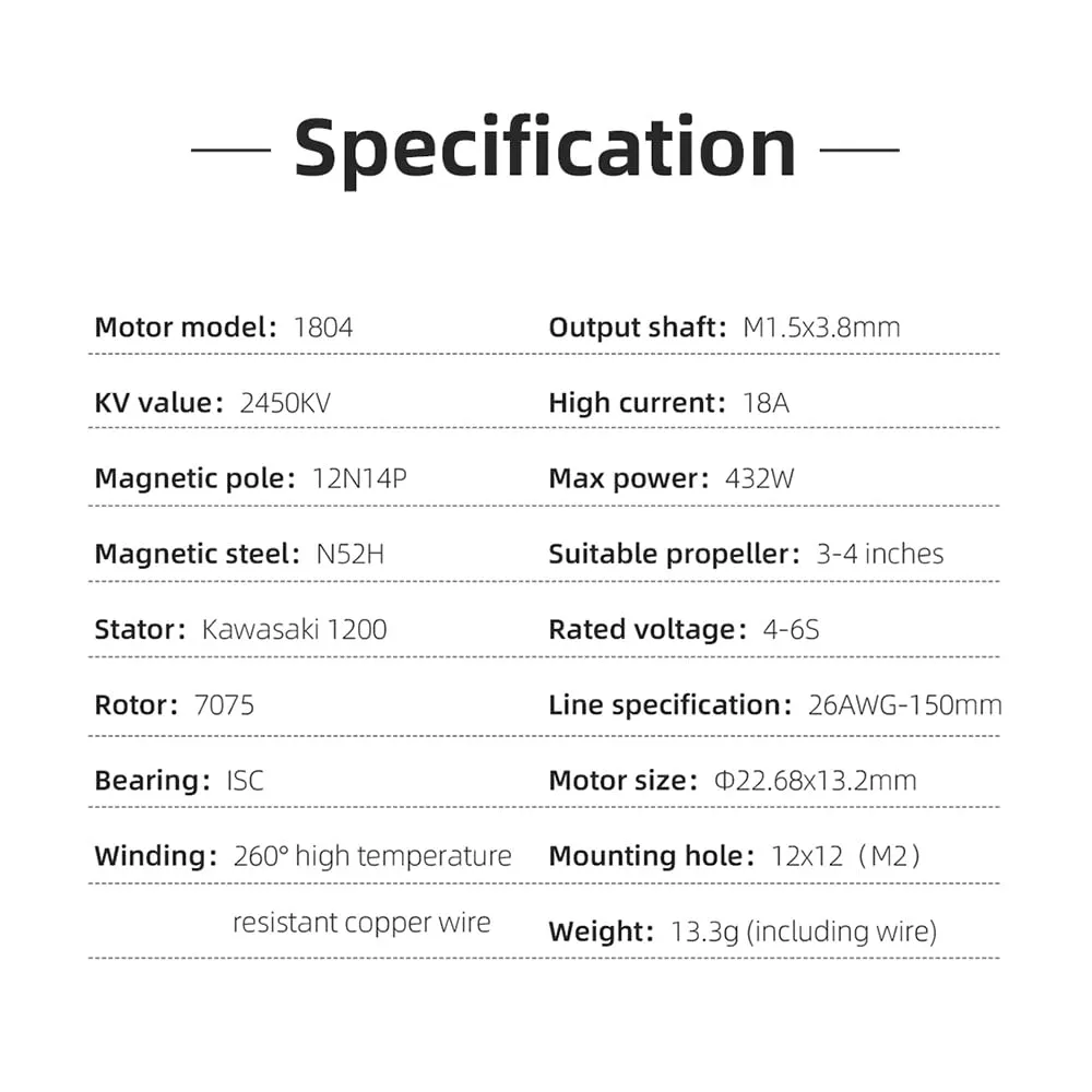 HGLRC Specter 1804-2450KV 4-6S Brushless Motor for 3-3.5Inch FPV Freestyle Racing Drones