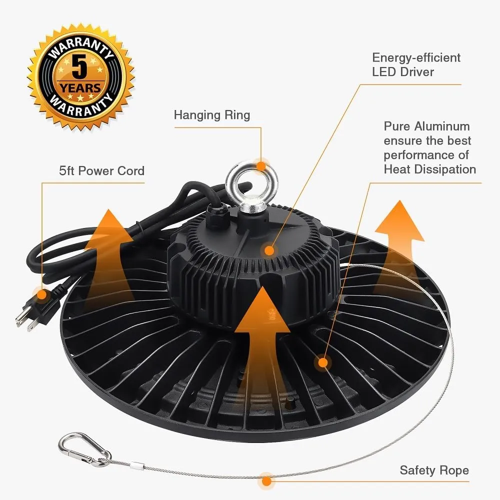 High Bay Led Shop Lights 100W 15000LM (Equiv. 400W MH/HPS) UFO Led High Bay Light for Shop Warehouse Workshop Factory 1Pack AC100-277V