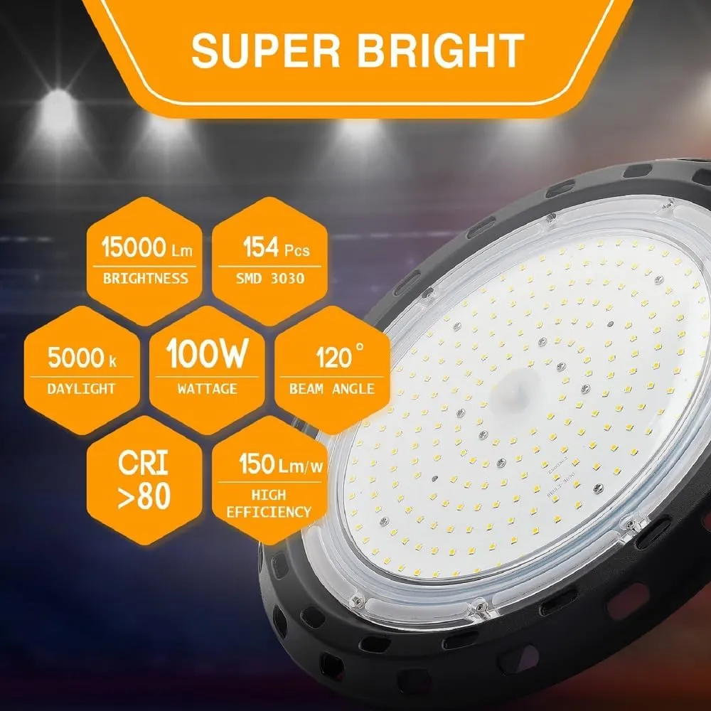 High Bay Led Shop Lights 100W 15000LM (Equiv. 400W MH/HPS) UFO Led High Bay Light for Shop Warehouse Workshop Factory 1Pack AC100-277V