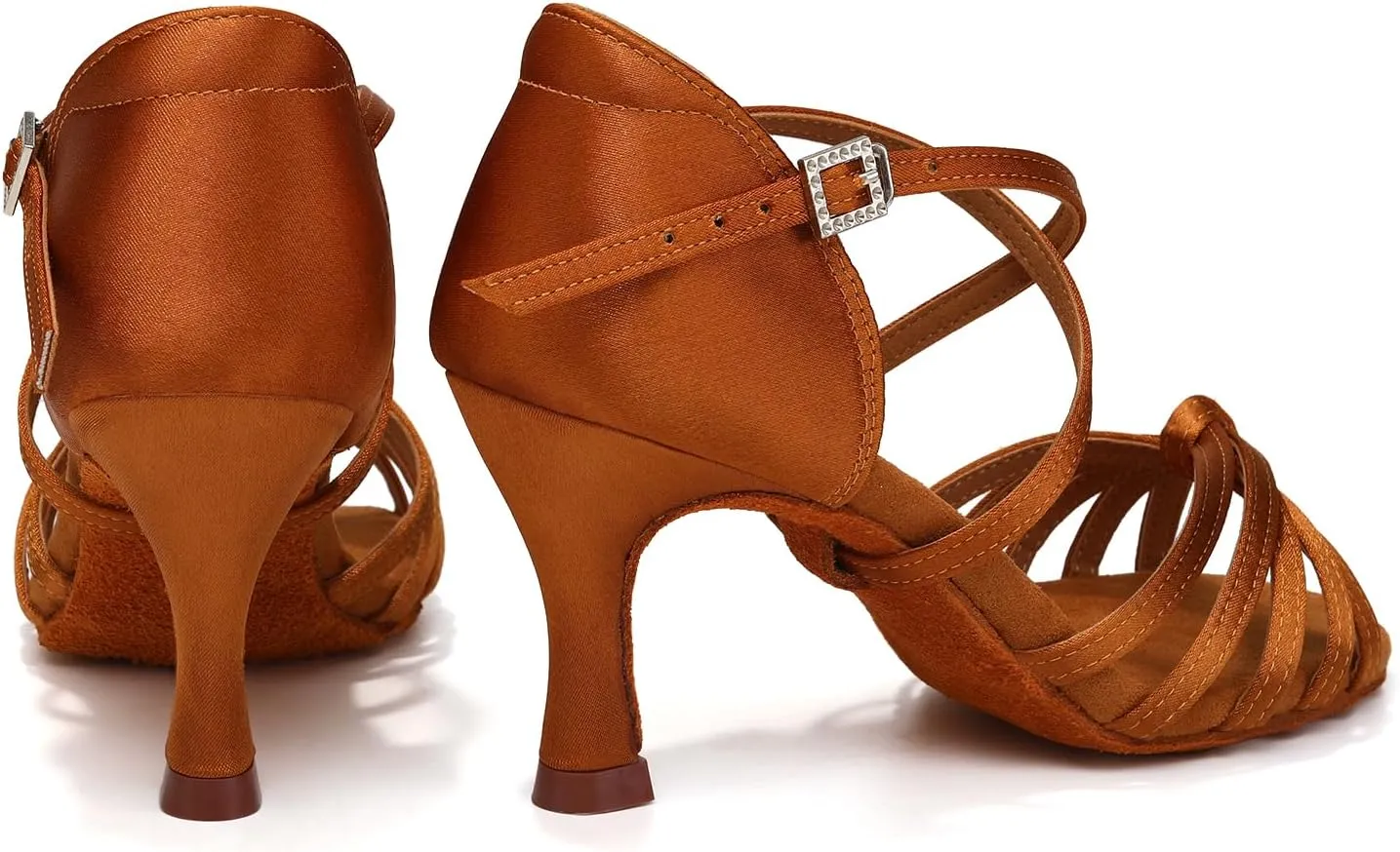HIPPOSEUS Women's Satin Latin Dance Shoes Professional Ballroom Salsa Practice Performance Dance Shoes with High Heel