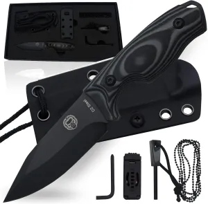 Holtzman's Gorilla Survival Baby Silverback Fixed Blade Hunting Knife with Kydex Sheath & Ferro Rod (Black Grey) - Ideal for Camping and Outdoor Adventures