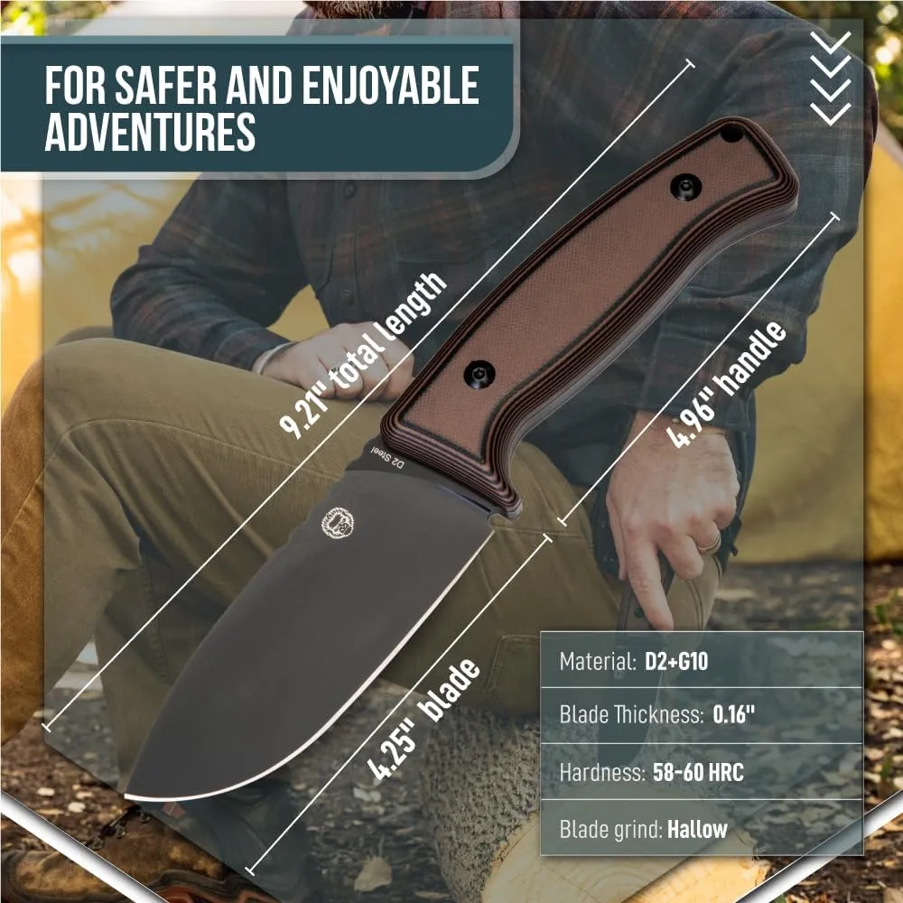 Holtzman's Gorilla Survival Warthog Fixed Blade Hunting Knife with Kydex Sheath (Brown) - Ideal for Bushcraft, Camping, and Survival
