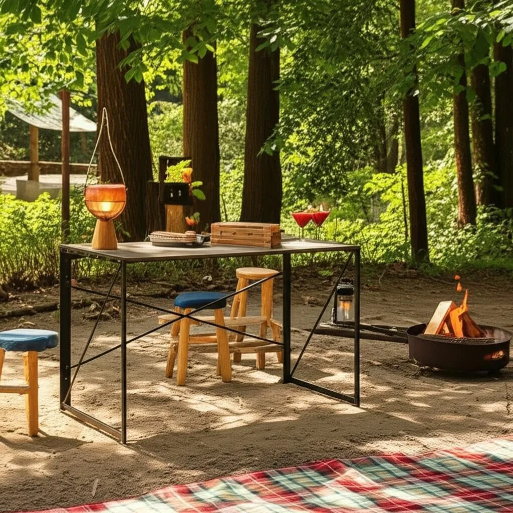 Homy Casa Portable Folding Camp Table – Quick Assembly with Embedded Design, Easy Storage & Transport, Sleek and Sturdy for Outdoor Adventures (Brown, Large)