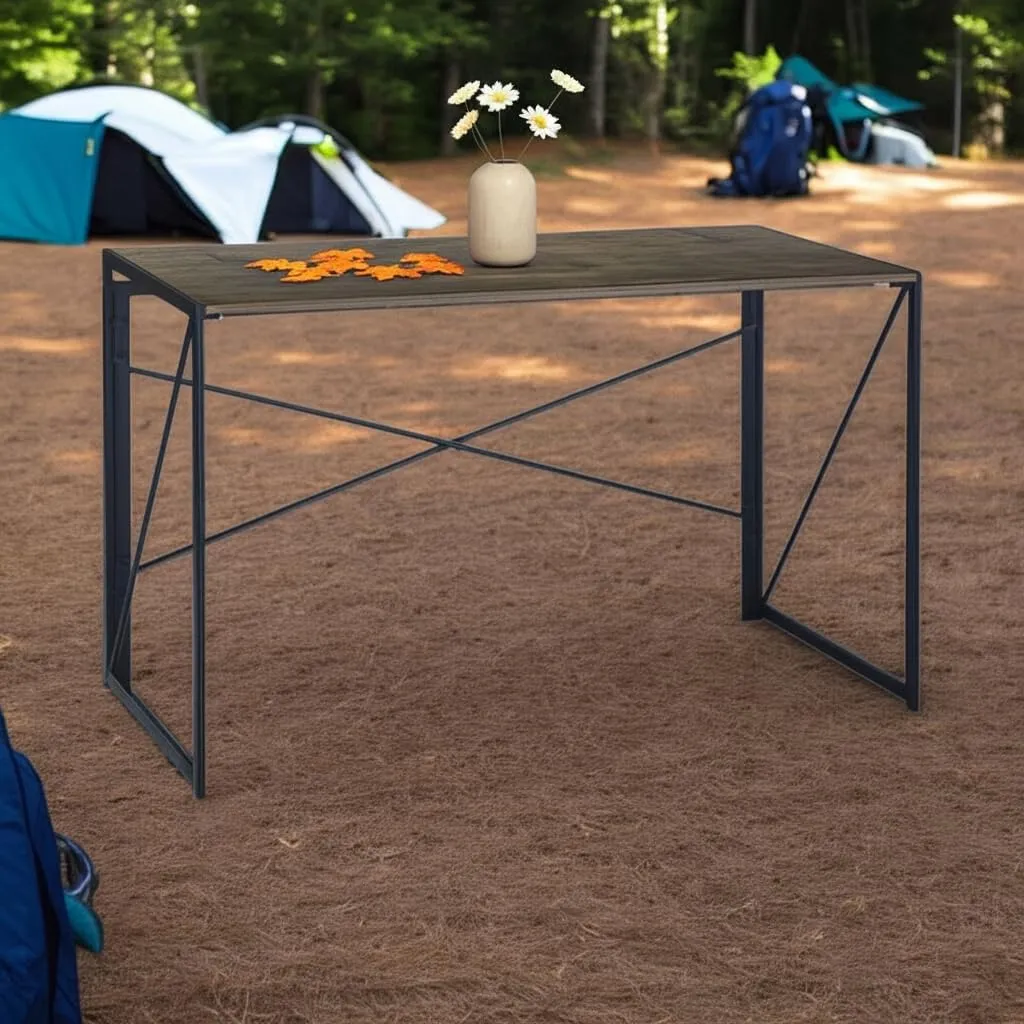 Homy Casa Portable Folding Camp Table – Quick Assembly with Embedded Design, Easy Storage & Transport, Sleek and Sturdy for Outdoor Adventures (Brown, Large)