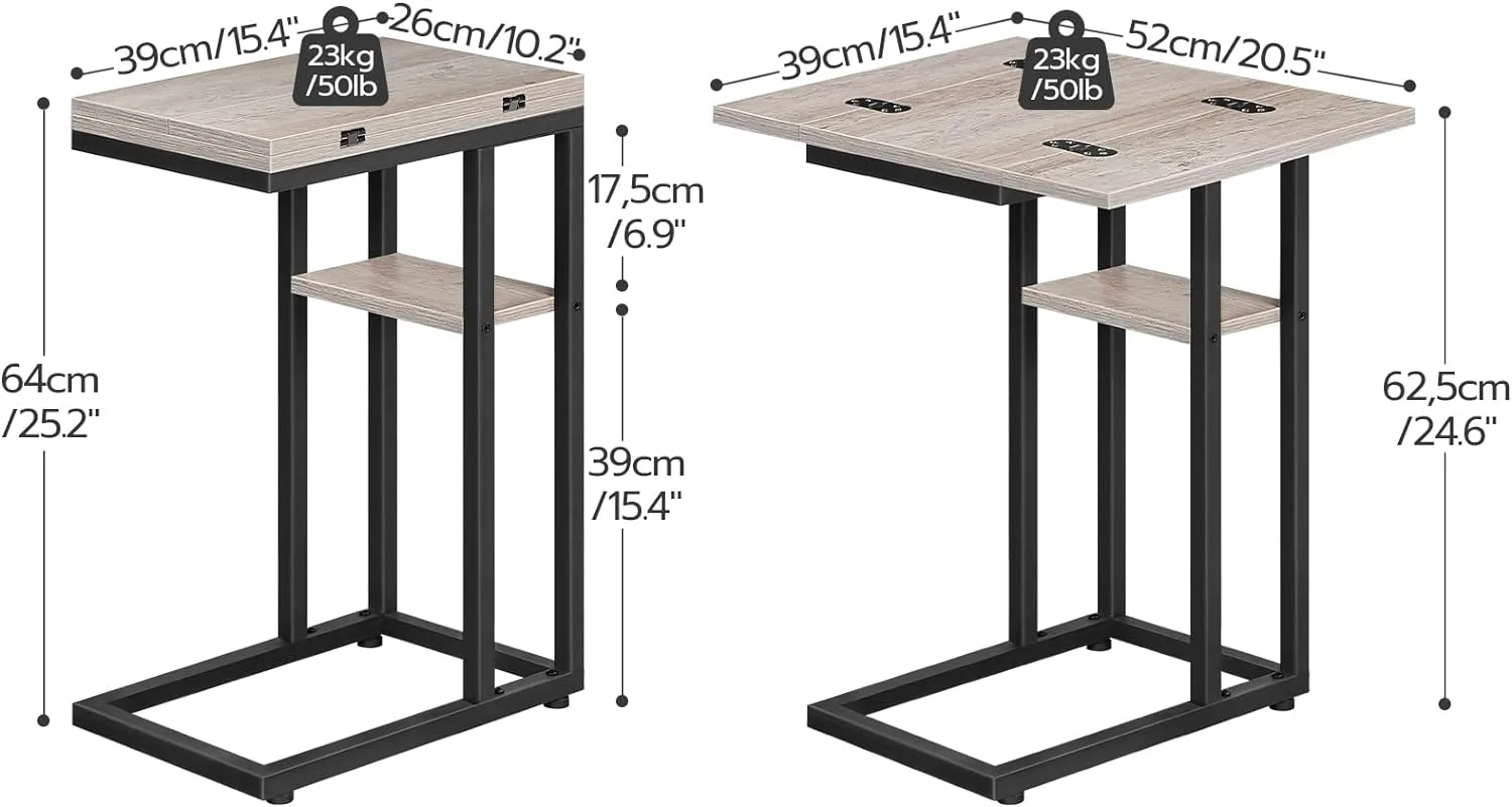 HOOBRO Foldable End Table, C Shaped Side Table with Storage Shelf, Small Snack Table Suitable for Living Room Bedroom Small Spaces, Easy Assembly, Greige and Black BG29SF01