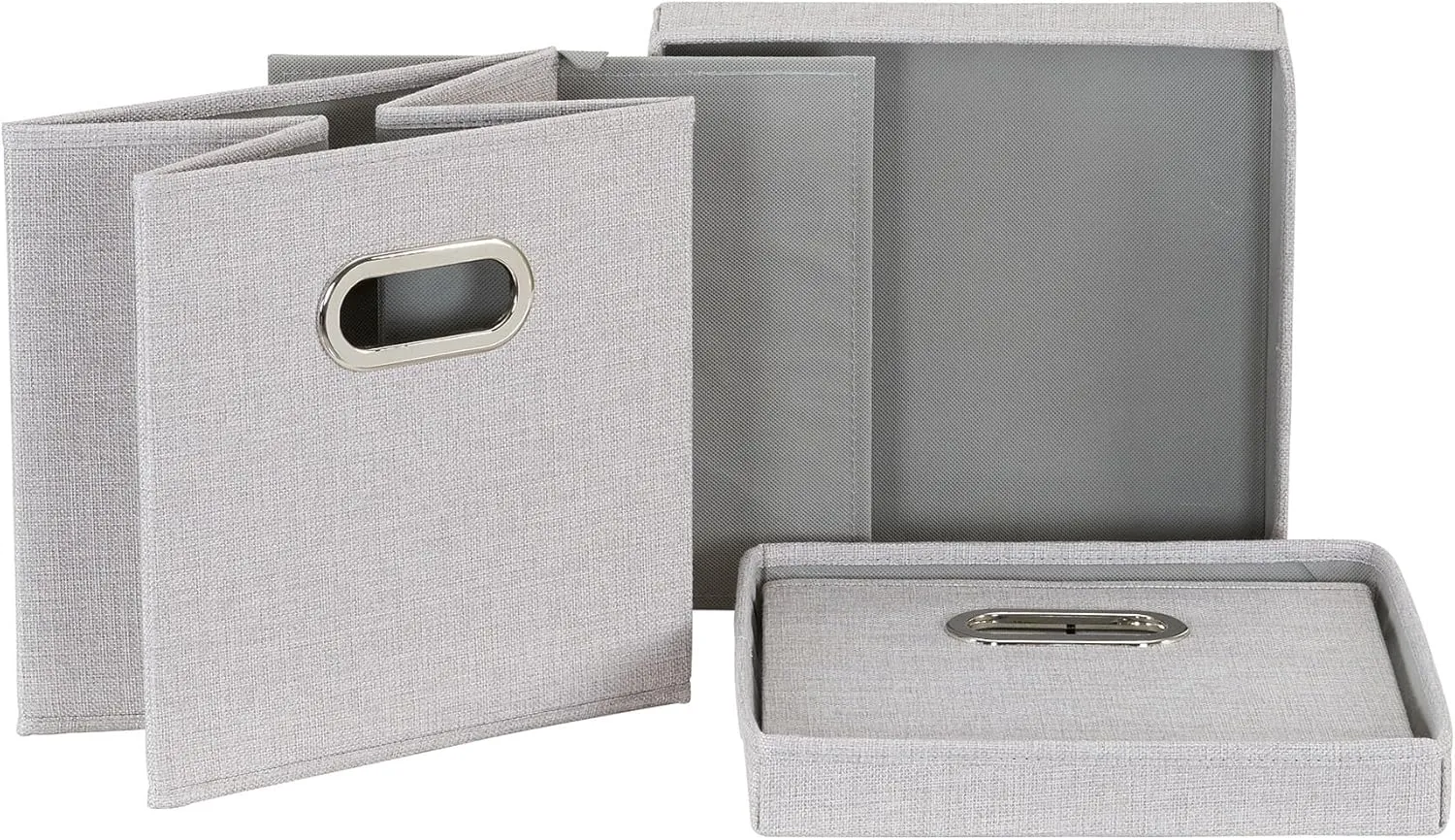Household Essentials 804-1 Café Cube Bin Storage Set with Lids and Handles | 2 Pack | Silver Linen
