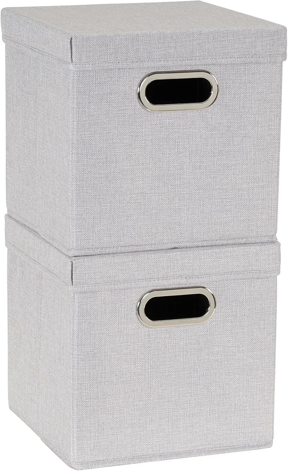 Household Essentials 804-1 Café Cube Bin Storage Set with Lids and Handles | 2 Pack | Silver Linen