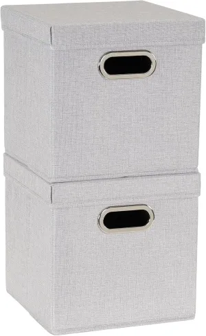 Household Essentials 804-1 Café Cube Bin Storage Set with Lids and Handles | 2 Pack | Silver Linen