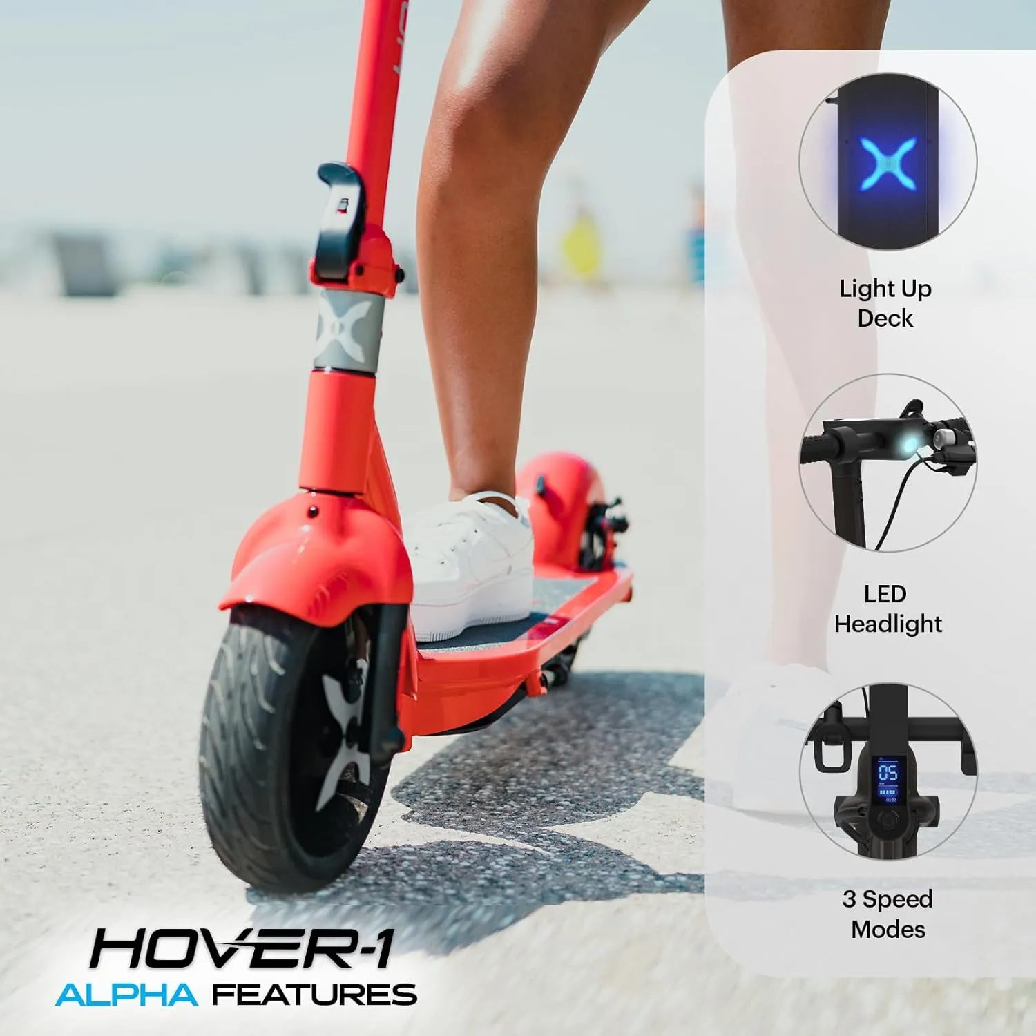 Hover-1 Alpha Foldable Electric Scooter with 450W Brushless Motor, 18 mph Max Speed, 10” Air-Filled Tires and 12 Mile Range