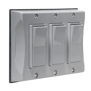Hubbell 5129-0 3-Gang Weatherproof Cover, Vertical, Decorator, Gray, Shrink