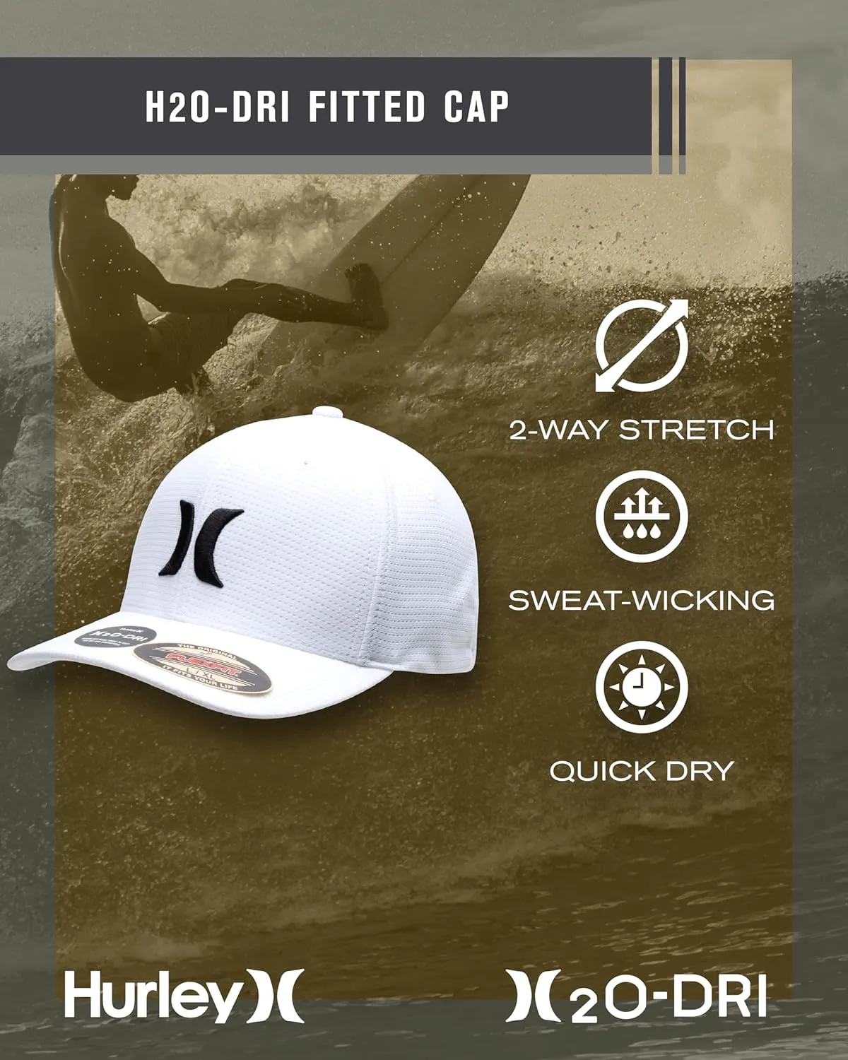 Hurley Men's Baseball Cap – Lightweight Curved Bill H2O Dri Fitted Caps for Men