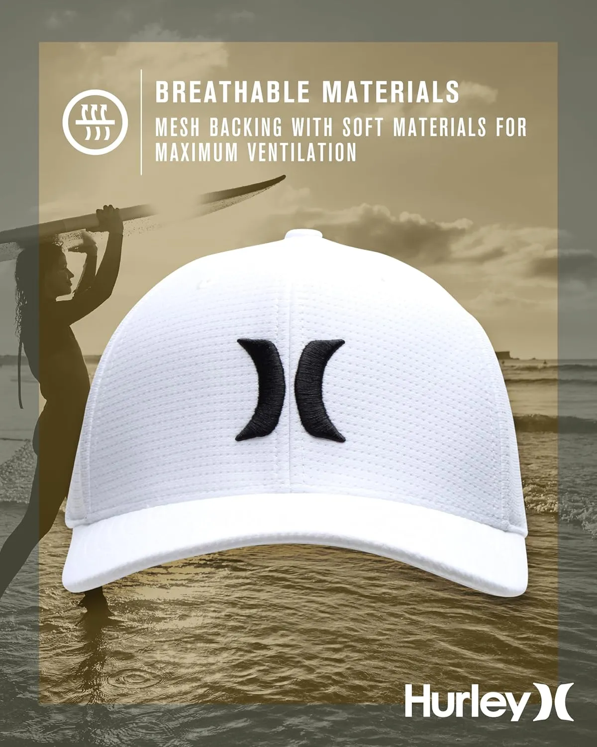 Hurley Men's Baseball Cap – Lightweight Curved Bill H2O Dri Fitted Caps for Men