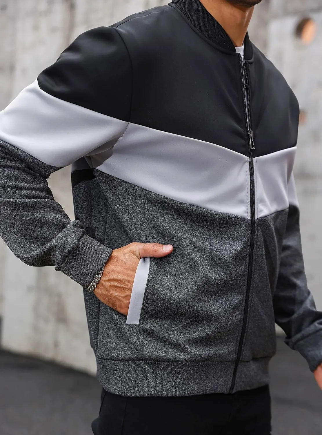 HYPESTFIT Mens Lightweight Jacket Casual Bomber Jacket Color Block Varsity Coat