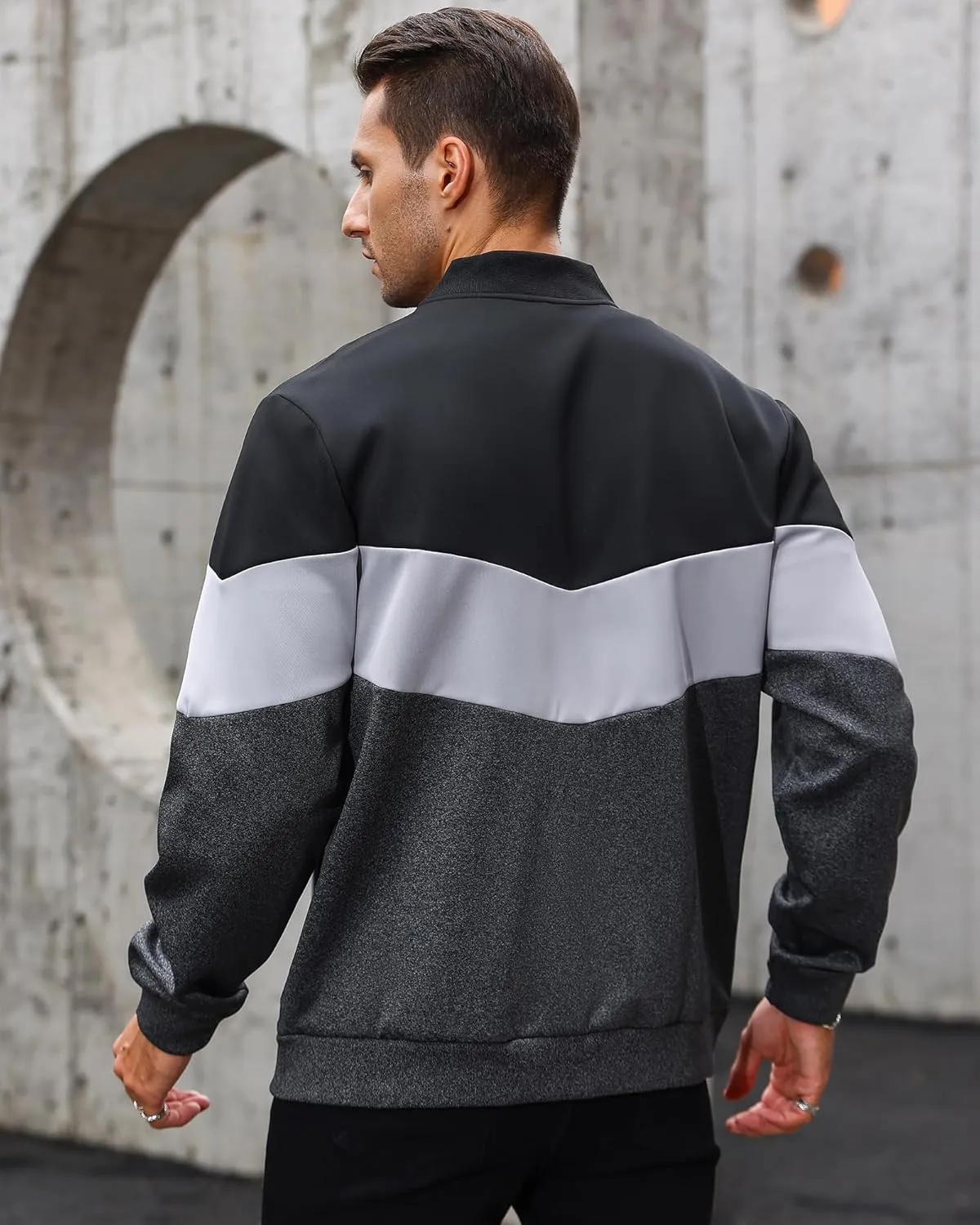 HYPESTFIT Mens Lightweight Jacket Casual Bomber Jacket Color Block Varsity Coat