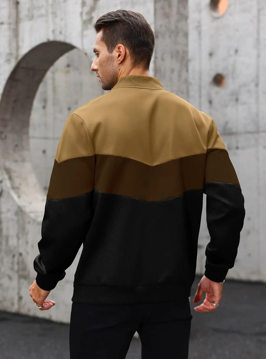HYPESTFIT Mens Lightweight Jacket Casual Bomber Jacket Color Block Varsity Coat