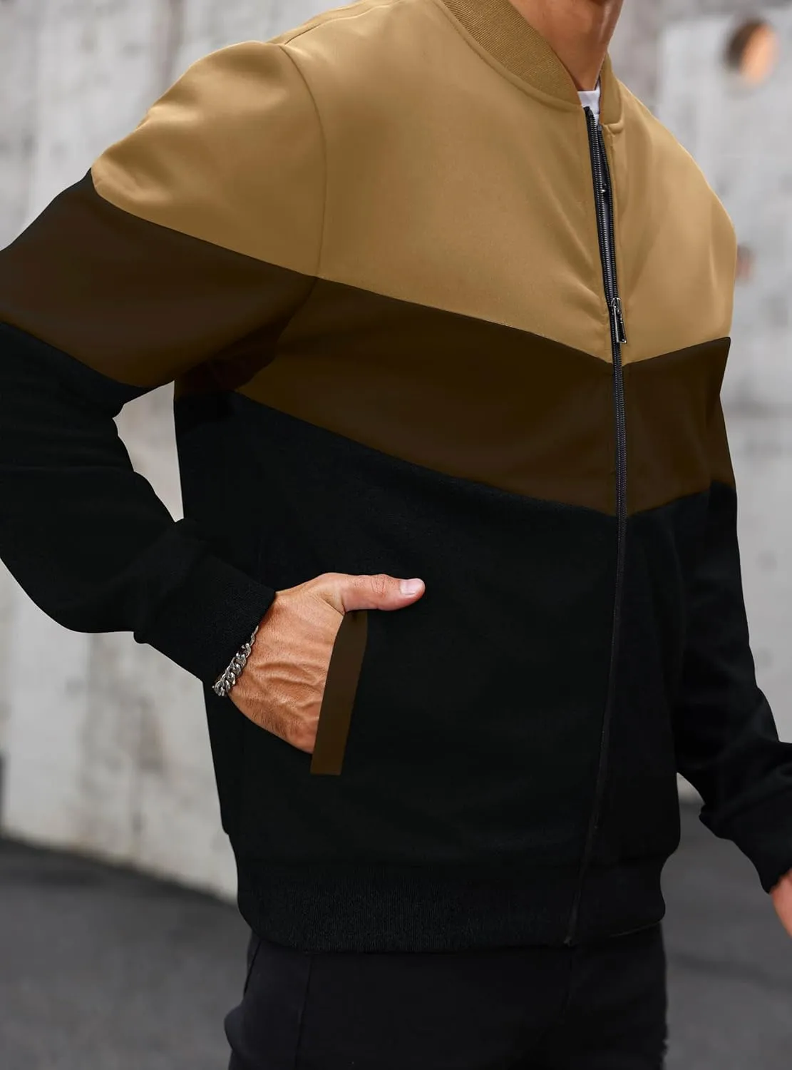 HYPESTFIT Mens Lightweight Jacket Casual Bomber Jacket Color Block Varsity Coat