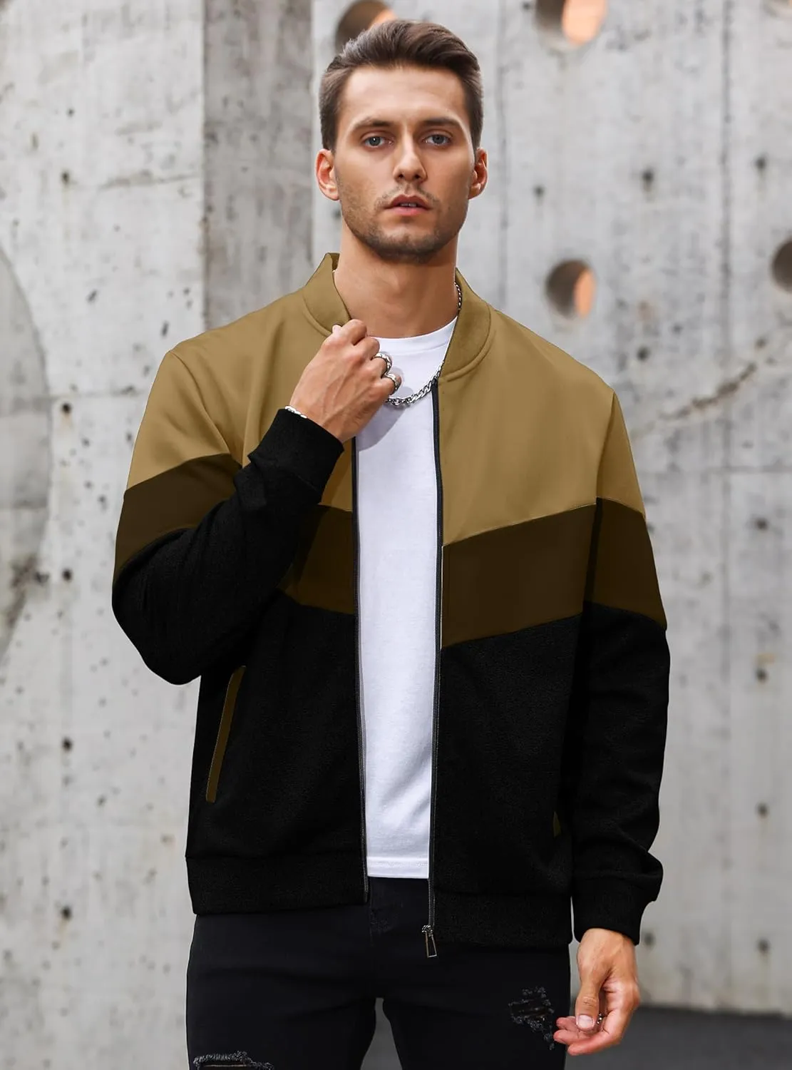 HYPESTFIT Mens Lightweight Jacket Casual Bomber Jacket Color Block Varsity Coat