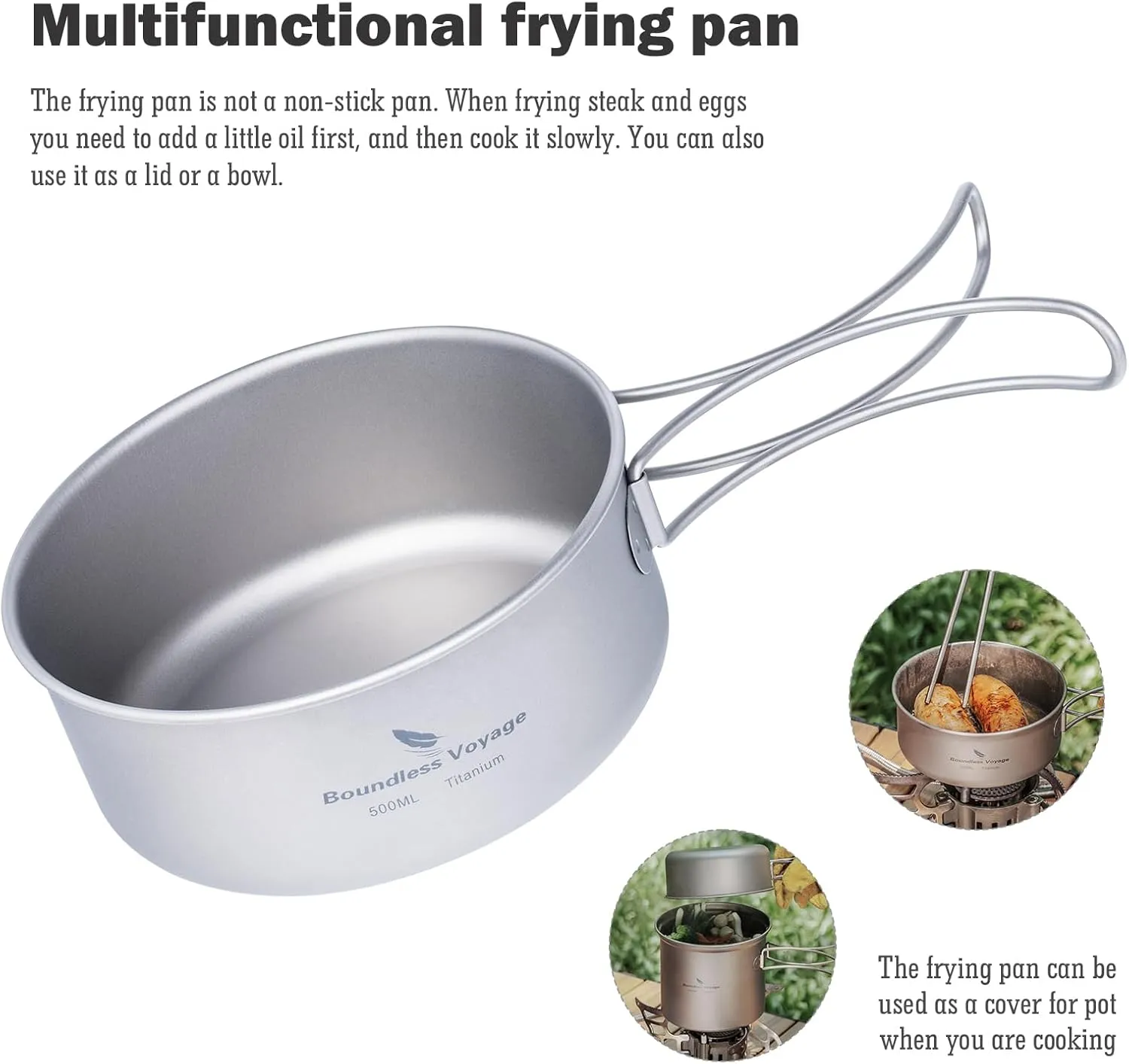 iBasingo 2 Piece-Set Titanium Bowl Pot Set with Folding Handle Outdoor Camping Picnic Pan Ultralight Cooking Tableware Picnic Dishes