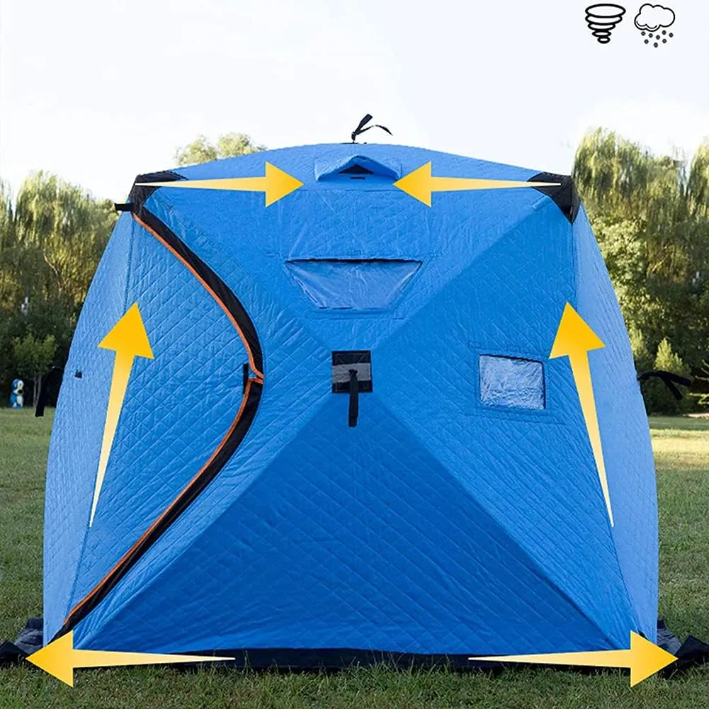 Ice Fishing Shelter Waterproof Oxford Fabric Portable Ice Shanty Tent for 3-4 Person Ice Shelter W/Carrier Bag Detachable Ventilated Windows for Ice Fishing
