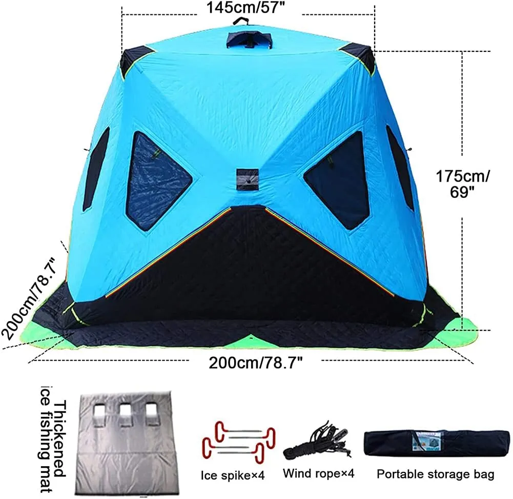 Ice Fishing Shelter Waterproof Oxford Fabric Portable Ice Shanty Tent for 3-4 Person Ice Shelter W/Carrier Bag Detachable Ventilated Windows for Ice Fishing