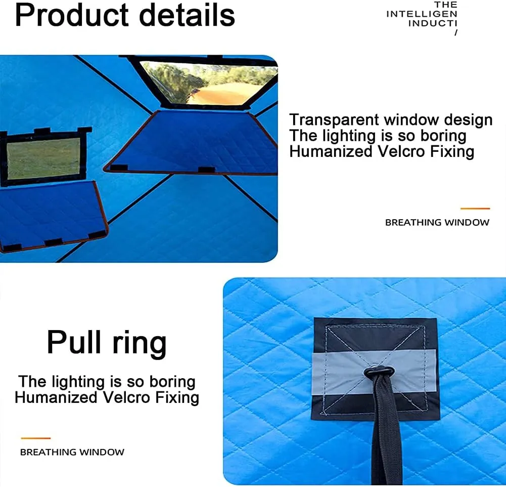 Ice Fishing Shelter Waterproof Oxford Fabric Portable Ice Shanty Tent for 3-4 Person Ice Shelter W/Carrier Bag Detachable Ventilated Windows for Ice Fishing