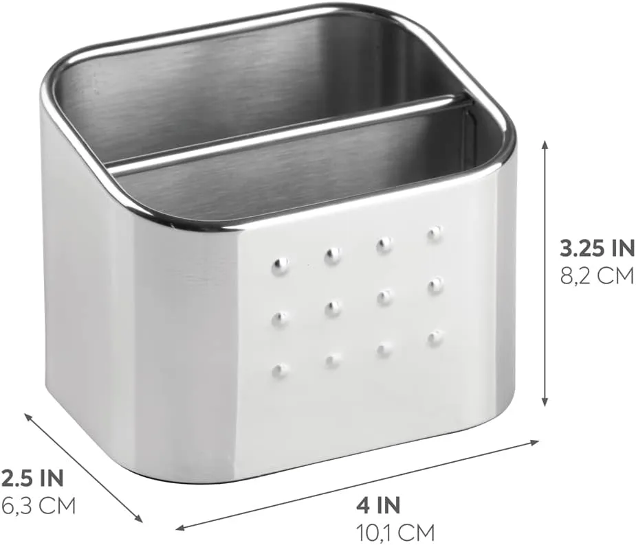 iDesign Forma Polished Stainless Steel Sink Organizer Set with Sponge and Scrubby - 3.1" x 4" x 3.1"