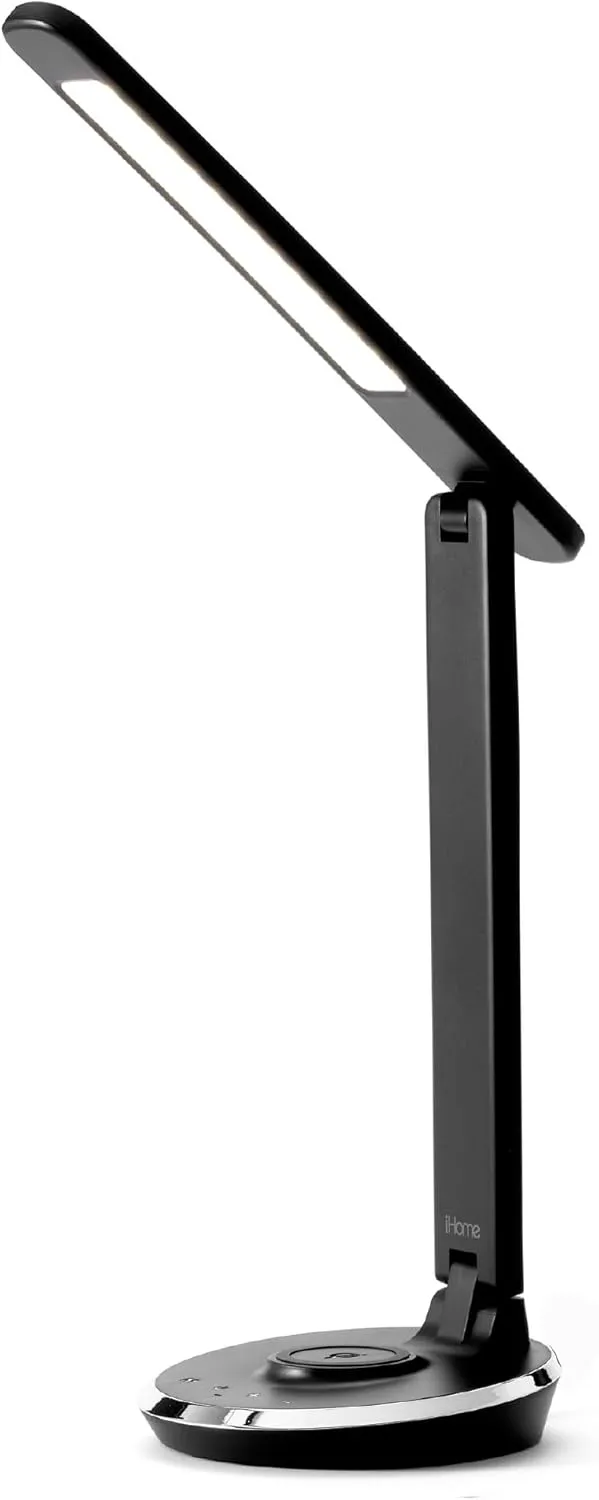 iHome Desk Lamp with Charging Station, Reading Light with Wireless Charging and USB Charging – Black (ILW200B)