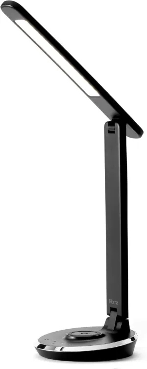 iHome Desk Lamp with Charging Station, Reading Light with Wireless Charging and USB Charging – Black (ILW200B)