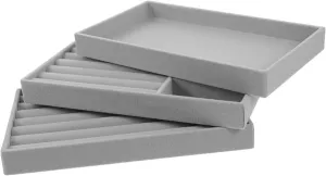 IMIKEYA Velvet Jewelry Organizer Trays 3-piece Set for Ring Earring Necklace Storage Display