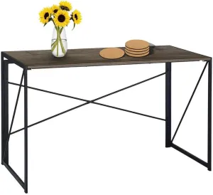 Industrial Folding Patio Table – Rustic Brown Wood-Look Top with Metal Frame, Compact & No-Assembly Design, Ideal for Outdoor Dining, Camping, or Balcony Use