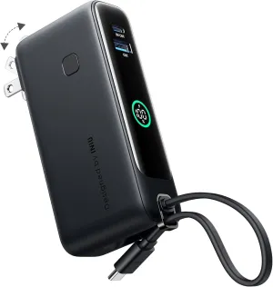 INIU 3-in-1 Portable Charger, 10000mAh 30W Fast Charging Power Bank with Built-in USB C Cable and Foldable AC Plug, Travel Essentials Compact Battery Pack for iPhone 16 15 Samsung S25 S24 iPad etc