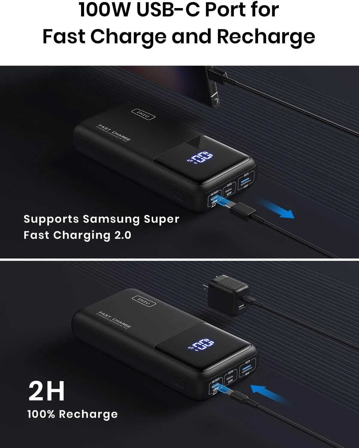 INIU Power Bank, 25000mAh 100W USB C Laptop Portable Charger, PD QC Fast Charging 3-Output Battery Pack, Travel Charger for Laptop MacBook iPad Tablet Steam Deck iPhone 16 15 14 Pro Samsung S22 etc