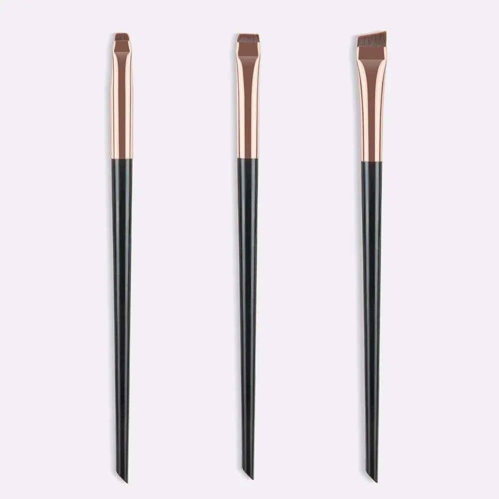 IOCCIOBB Eyeliner Brush Eyebrow Brush Portable Flat Fine Eye Liner Brow Contour Makeup Brushes Cosmetic Makeup Tool 3pcs/Set (Color : Black Gold)