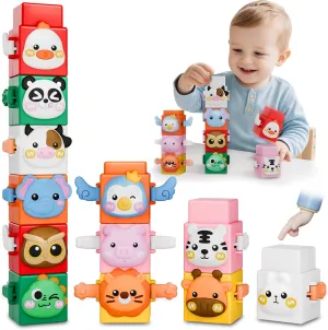 iPlay, iLearn Baby Stacking Toy, Toddler Animal Stacking Blocks Set, Infant Pressable Nesting Stackable Cubes, Montessori Sensory Learning Birthday Gifts for 18 24 Month 2 3 4 Year Old Boys Girls Kids